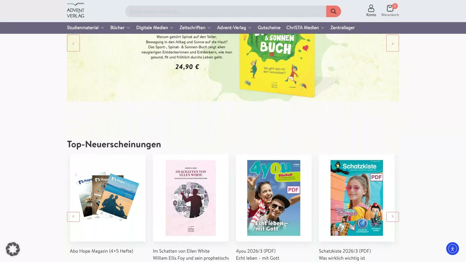 Shop des Advent-Verlags mit Neuerscheinungen und Angeboten