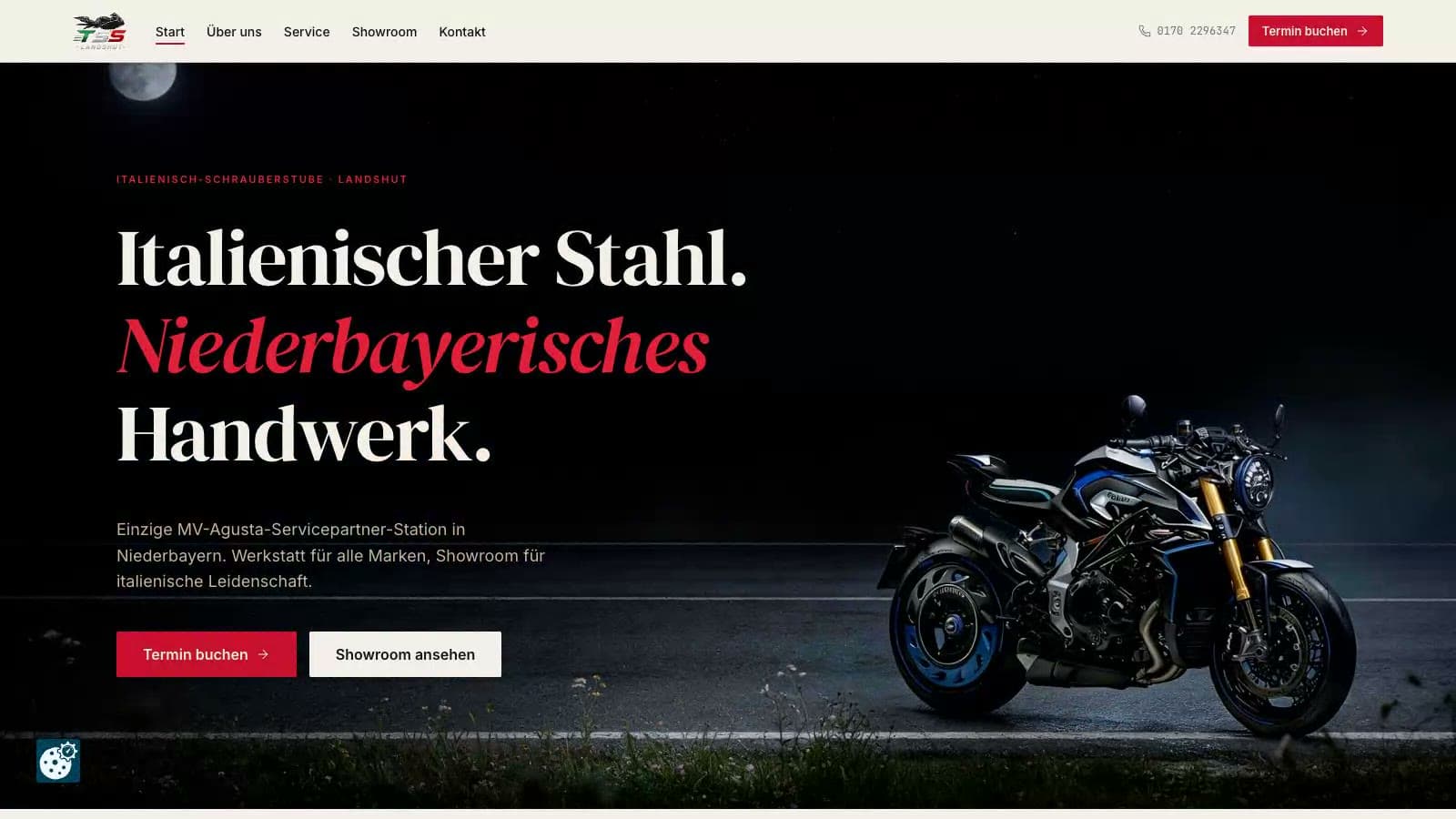 Website von Tonis Schrauberstube mit dunklem Motorrad-Header