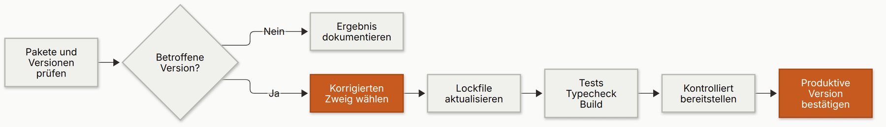 Diagramm vom Versionscheck über Update und Tests bis zur kontrollierten Bereitstellung
