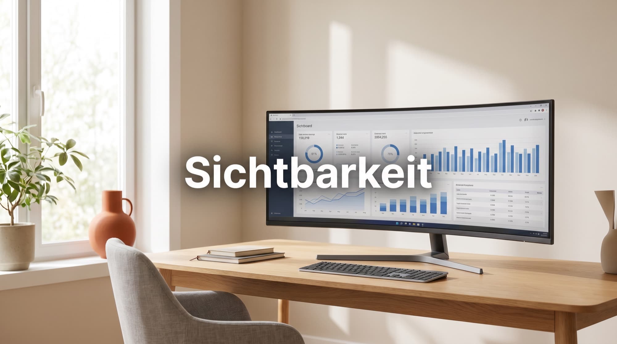 Monitor mit Marketing-Dashboard zu Sichtbarkeit und Kanälen