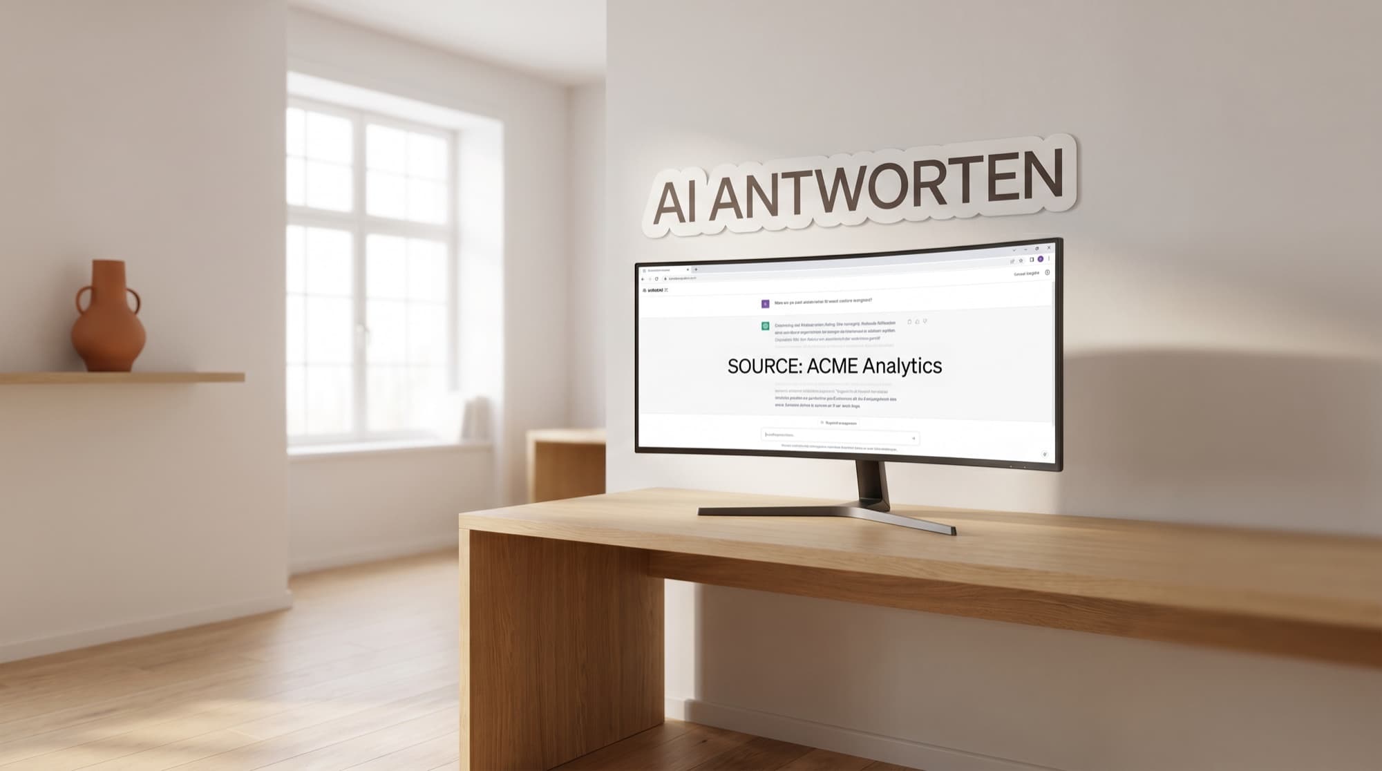 Monitor mit KI-Antwort, die eine Marke empfiehlt