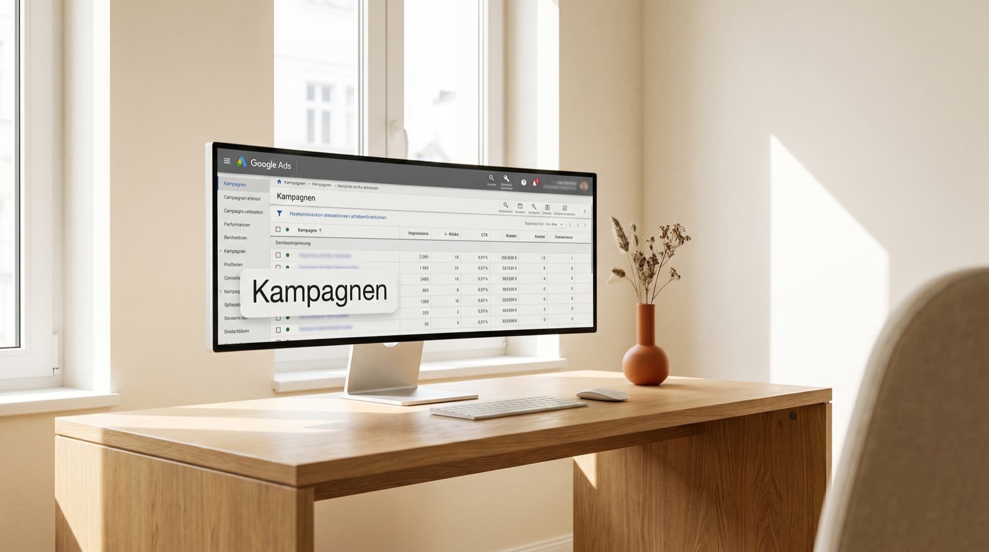 Monitor mit Kampagnenstruktur eines Search-Ads-Kontos