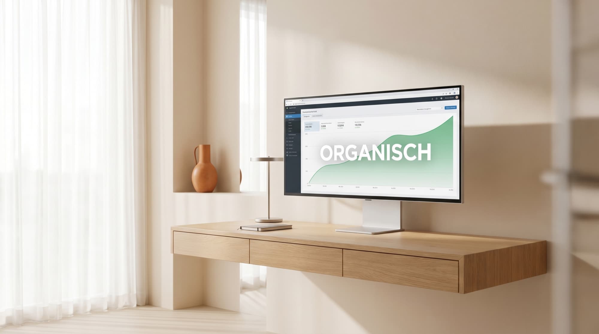 Monitor mit SEO-Dashboard: Rankings und organischer Traffic