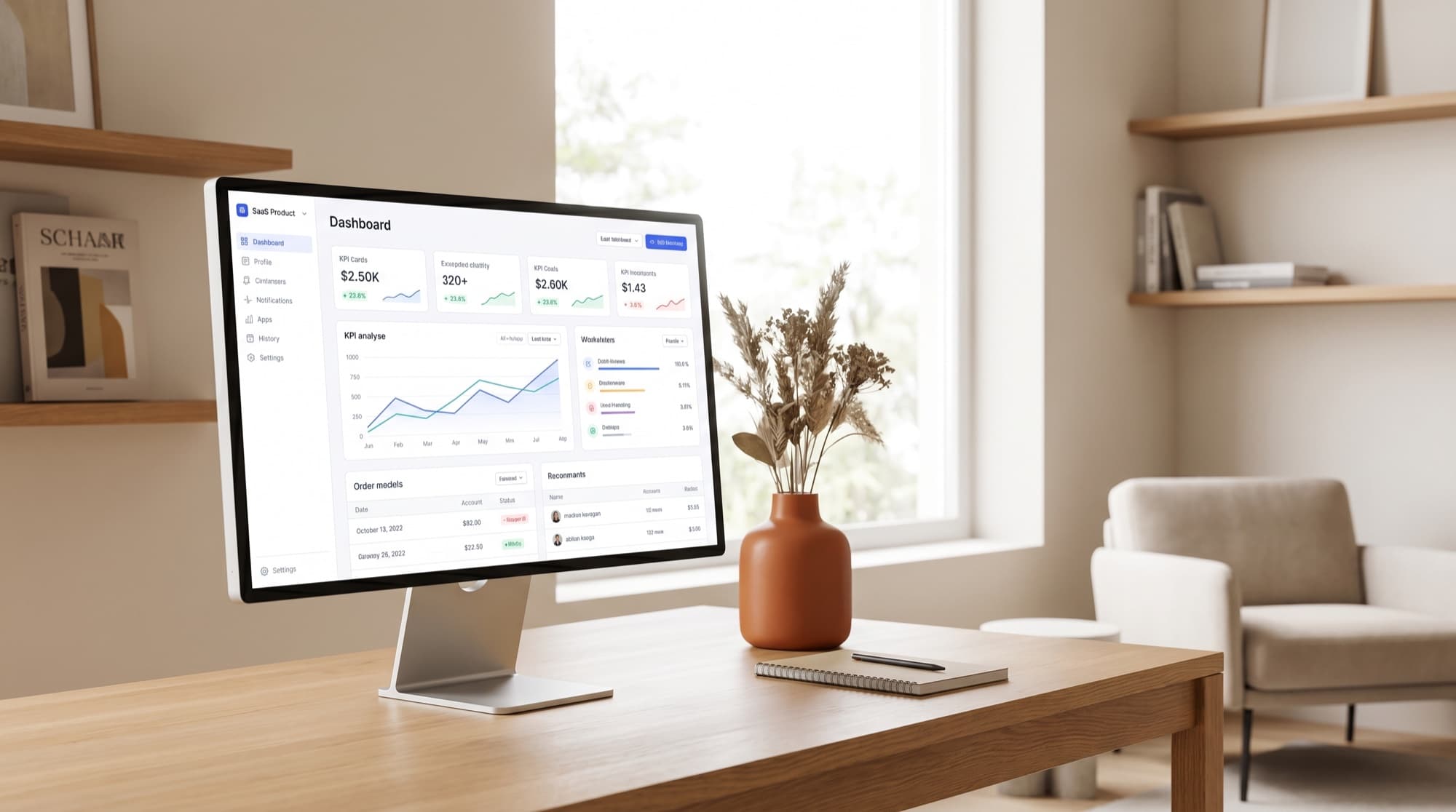 Monitor mit Produkt-Dashboard einer Web-App